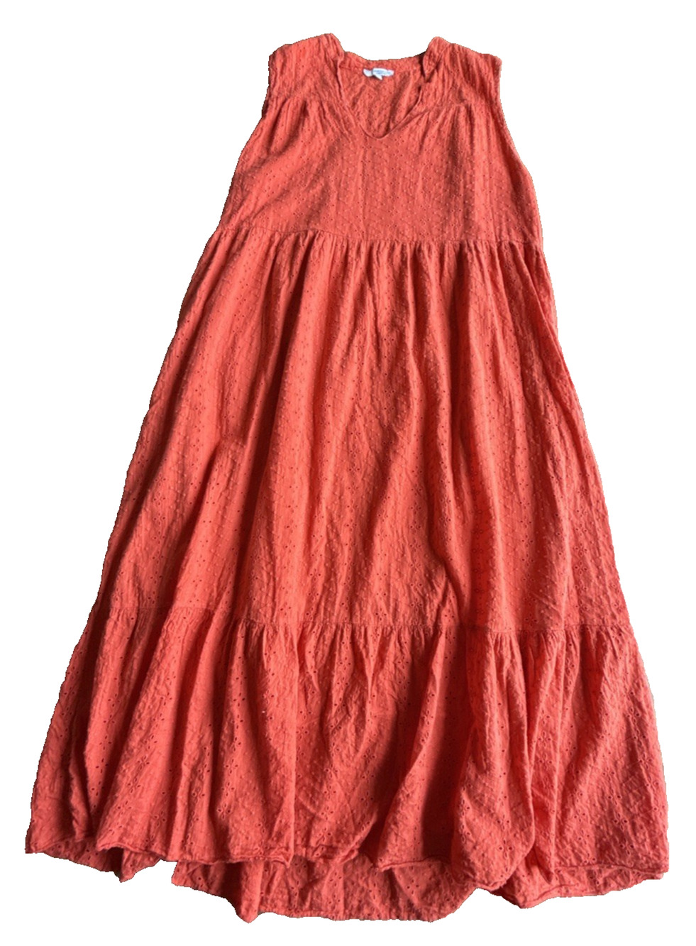 Vanessa Zani Italy Orange Cotton Eyelet Midi Dress L Oversized Boho EUC